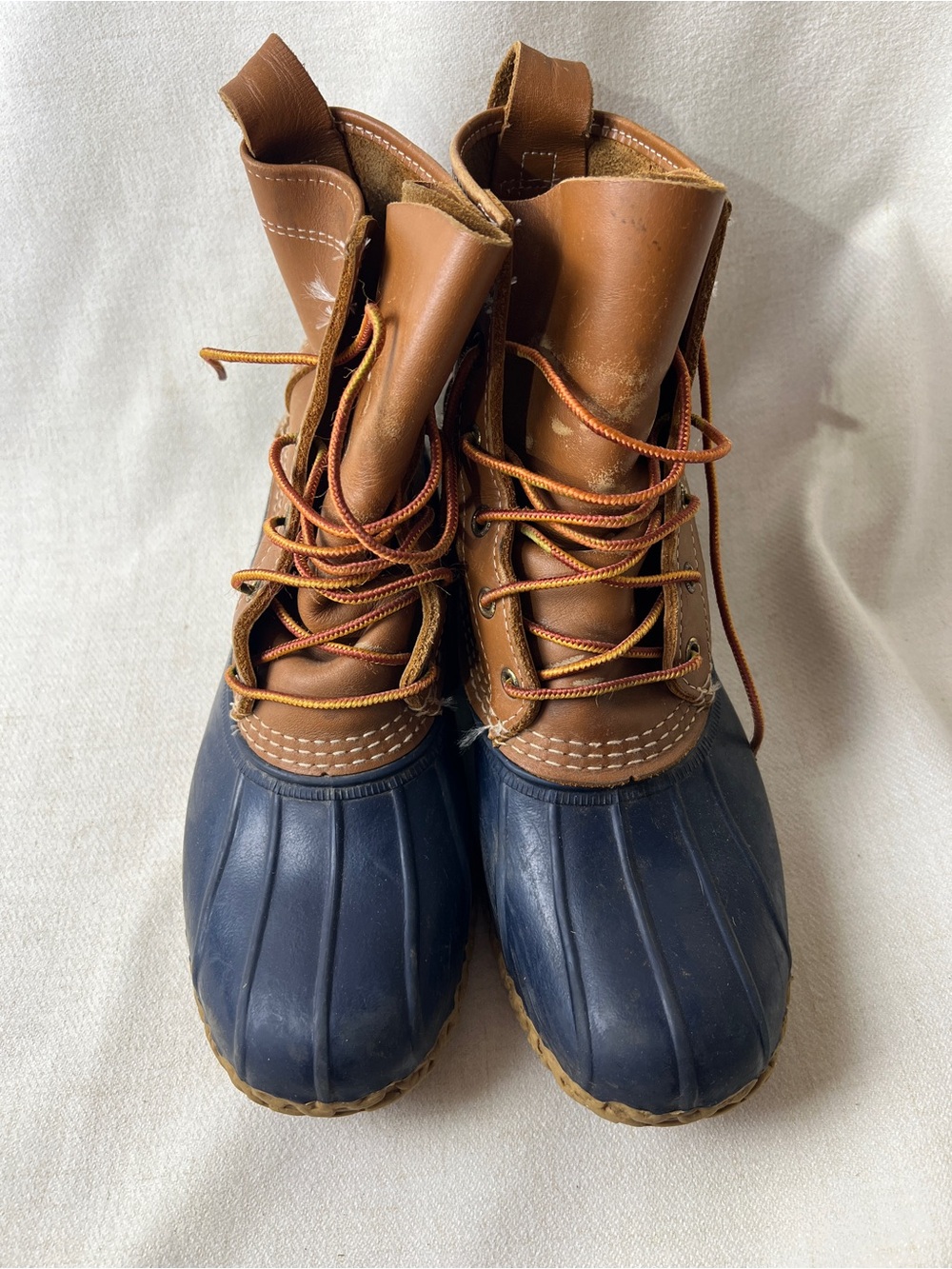 L.L. Bean Tan and Navy Leather Sole Boots